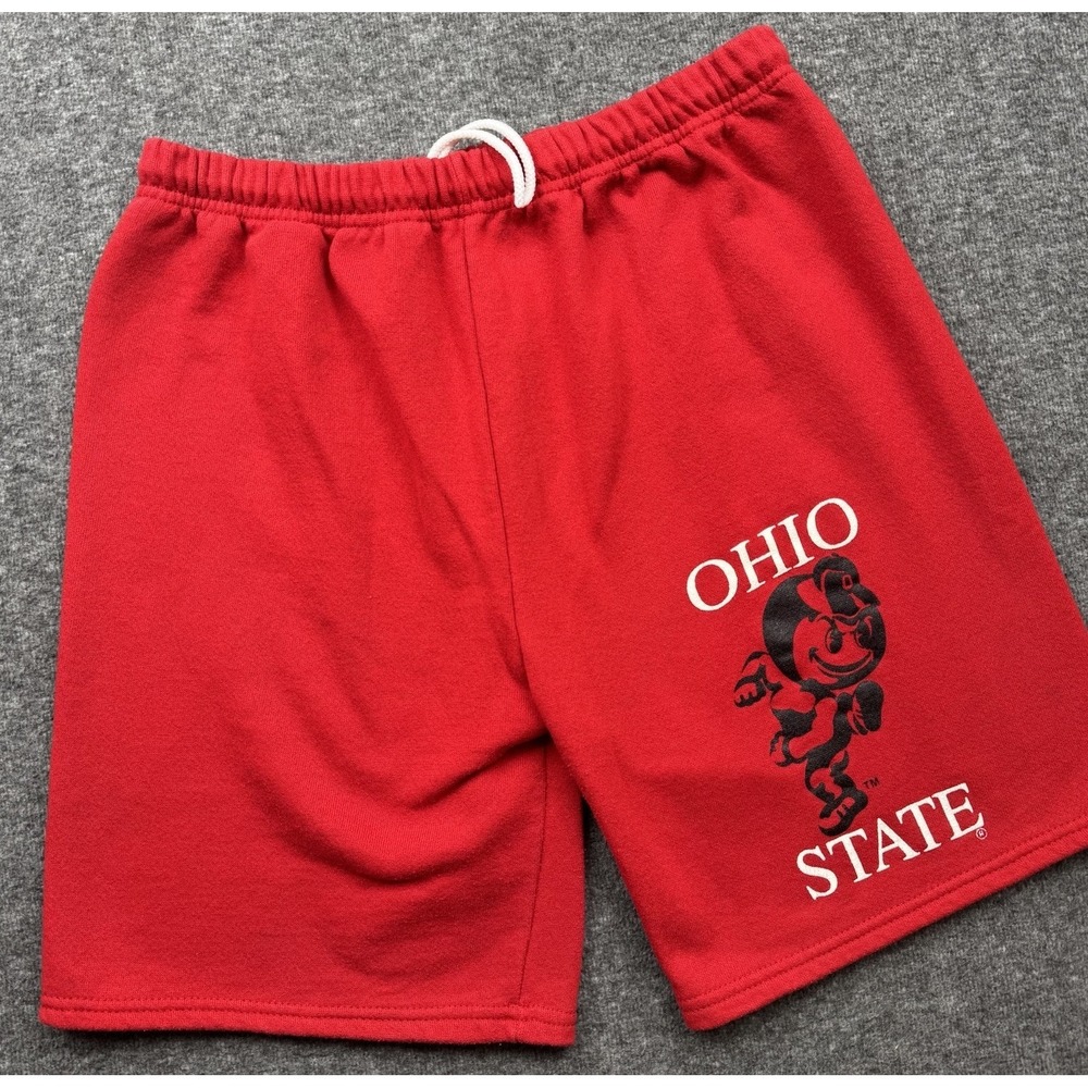 Ohio State University Buckeyes Brutus Tultex Sweat Shorts Red USA Sz Large Vtg